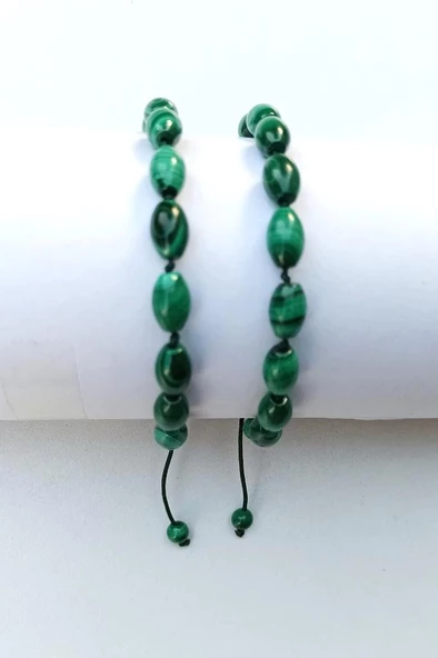 Doğal Malahit, Malakit Bileklik Makrome Ayarlı 655-4 - 2