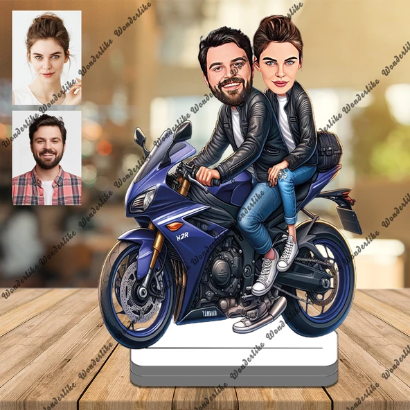 Motorlu Çift 3D Ahşap Biblo,Sevgiliye Hediye,Doğum Günü Hediye - 1