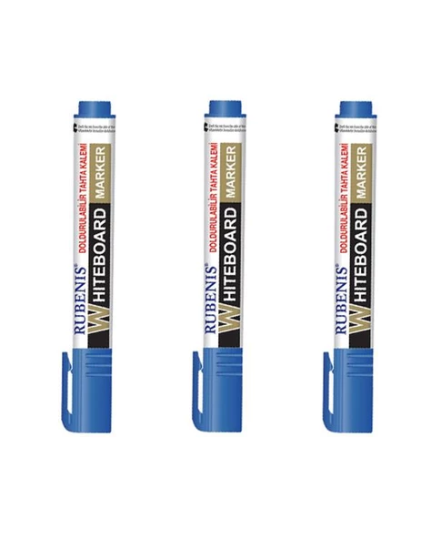 Rubenis Mavi Doldurulabilir Tahta Kalemi 3 Adet