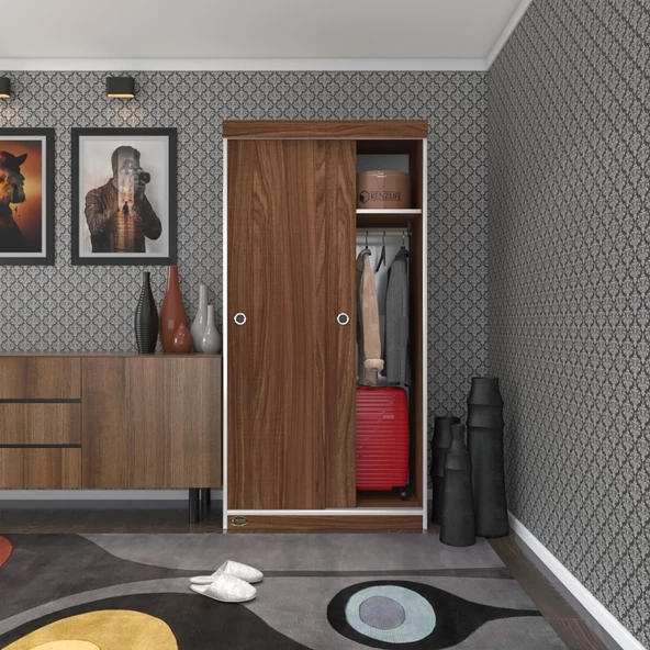 Kenzlife gardırop sürgülü kapaklı kapılı karanfil090 cvz gardolap dolap