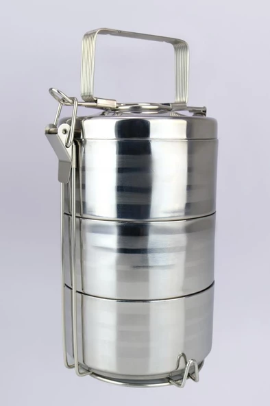 Digithome 3’lü Çelik Hazneli Yemek Taşıma Saklama ve Sefer Tası İş Ofis Okul İçin Gri - YK1430 C320.025 - 2