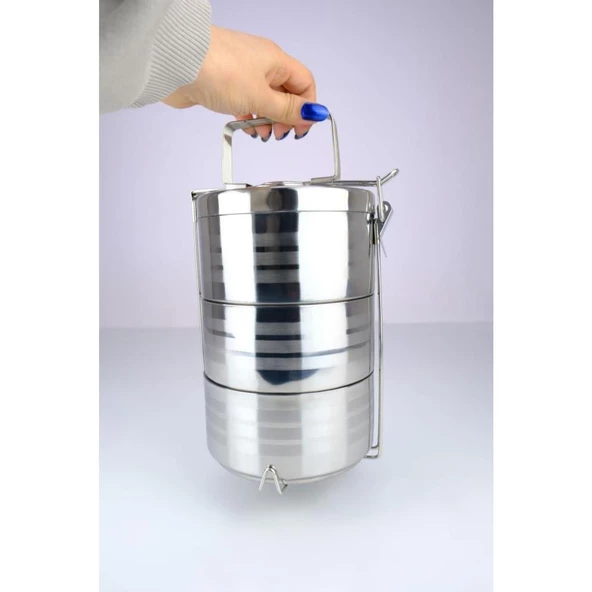 Digithome 3’lü Çelik Hazneli Yemek Taşıma Saklama ve Sefer Tası İş Ofis Okul İçin Gri - YK1091 C320.025 - 5