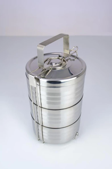 Digithome 3’lü Çelik Hazneli Yemek Taşıma Saklama ve Sefer Tası İş Ofis Okul İçin Gri - YK1091 C320.025 - 3