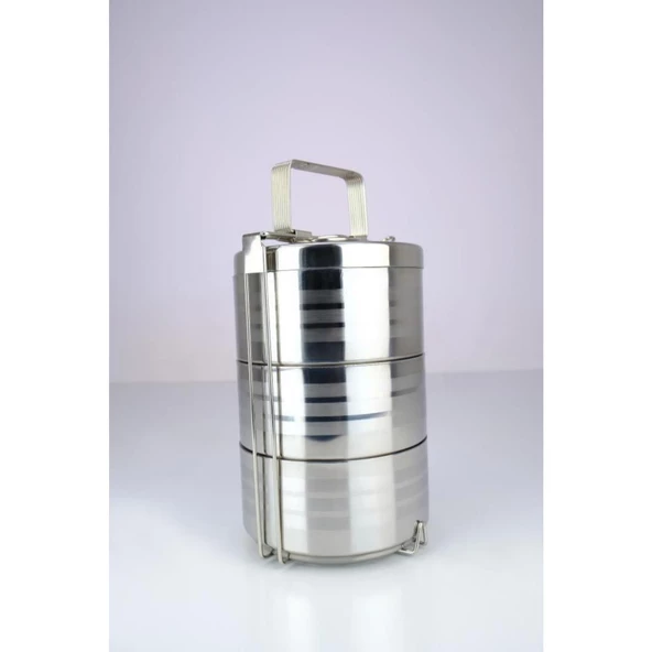 Digithome 3’lü Çelik Hazneli Yemek Taşıma Saklama ve Sefer Tası İş Ofis Okul İçin Gri - YK1091 C320.025 - 4