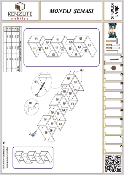 Kenzlife kitaplık raf diba1 crd 129X040x19 banyo kiler ofis (m) - Resim 4