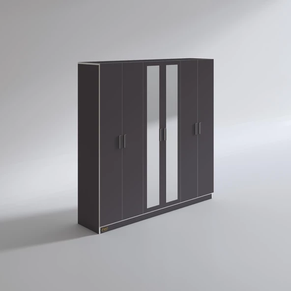 Kenzlife gardırop 6 kapaklı kapılı anemon 180*180*42 gri aynalı gardolap dolap - Resim 2