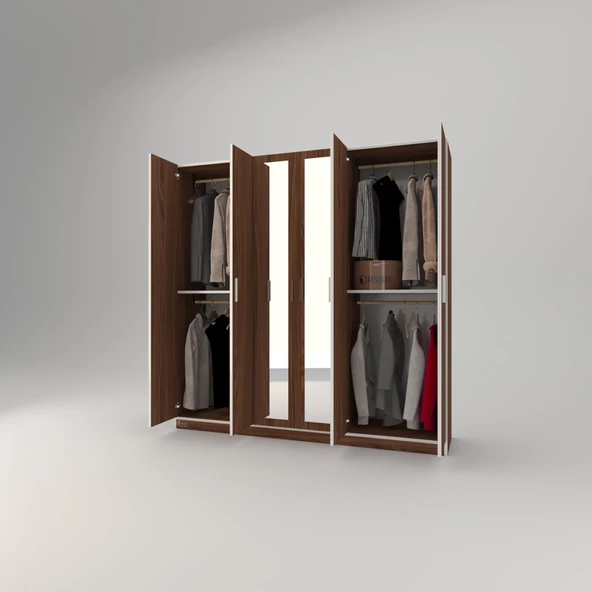 Kenzlife gardırop 6 kapaklı kapılı anemon 180*180*42 cvz aynalı gardolap dolap - 2