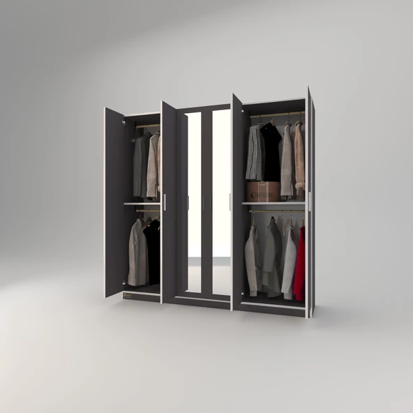 Kenzlife gardırop 6 kapaklı kapılı anemon 180*180*42 gri aynalı gardolap dolap - Resim 3