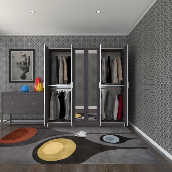 Kenzlife gardırop 6 kapaklı kapılı anemon 180*180*42 gri aynalı gardolap dolap