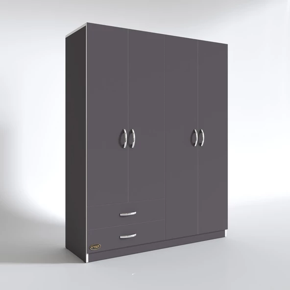 Kenzlife gardırop 4 kapaklı kapılı 2 çekmeceli orkide gri 180*120*42 gardolap dolap - 3