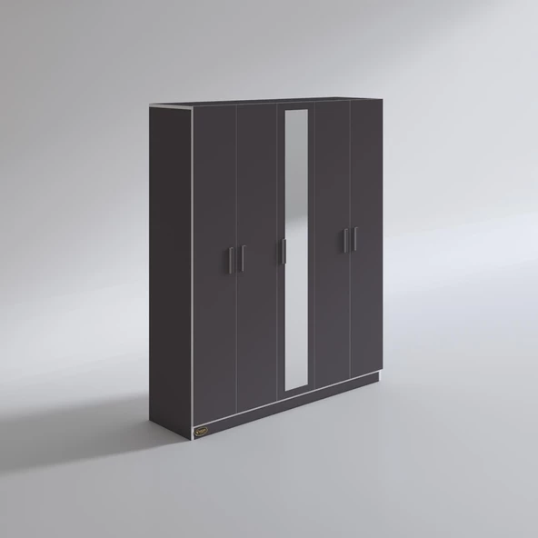 Kenzlife gardırop 5 kapaklı kapılı 150 lilyum gri aynalı gardolap dolap - Resim 2