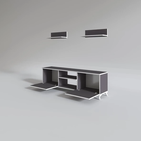 Kenzlife televizyon sehpası berlin 150 gri tv ünitesi raflı - 2