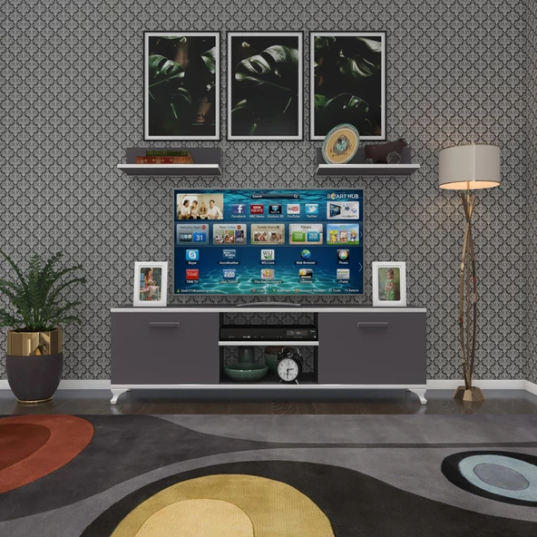 Kenzlife televizyon sehpası berlin 150 gri tv ünitesi raflı - 4