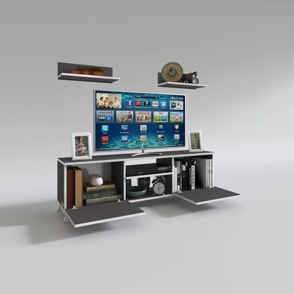 Kenzlife televizyon sehpası berlin 150 gri tv ünitesi raflı - 3