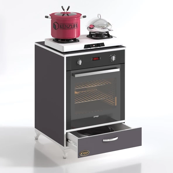 Kenzlife ankastre modülü kabini azot gri fırın ocak dolabı çekmeceli ayaklı sabit tabla - Resim 2
