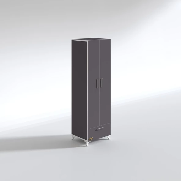 Kenzlife gardırop 2 kapaklı kapılı çekmeceli şebboy 168*50*42 gri ayaklı gardolap dolap - Resim 3
