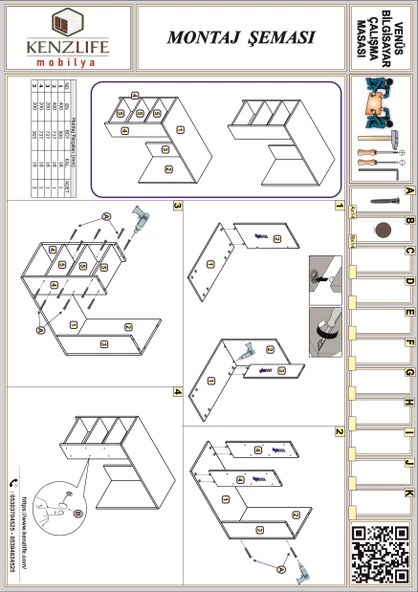 Kenzlife bilgisayar çalışma masası venüs cvz ofis sekreter laptop - Resim 4