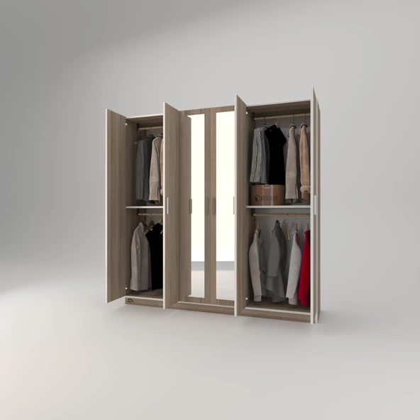 Kenzlife gardırop 6 kapaklı kapılı anemon 180*180*42 crd aynalı gardolap dolap - 2