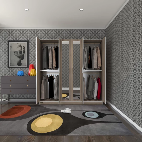 Kenzlife gardırop 6 kapaklı kapılı anemon 180*180*42 crd aynalı gardolap dolap
