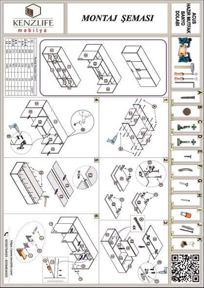 Kenzlife hazır mutfak acus32 crd 060*150*32 mutfak banyo dolabı kapaklı raflı - Resim 5