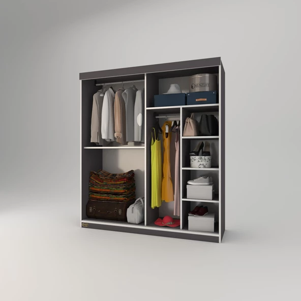 Kenzlife gardırop sürgülü kapaklı kapılı 160 papatya gri aynalı gardolap dolap - Resim 3