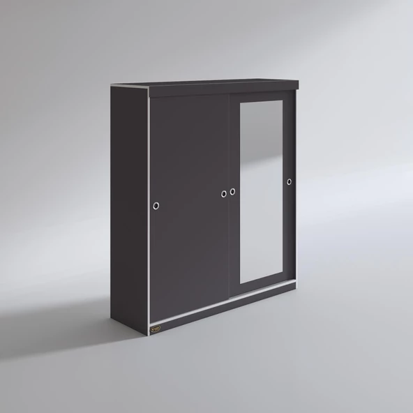 Kenzlife gardırop sürgülü kapaklı kapılı 160 papatya gri aynalı gardolap dolap - Resim 2