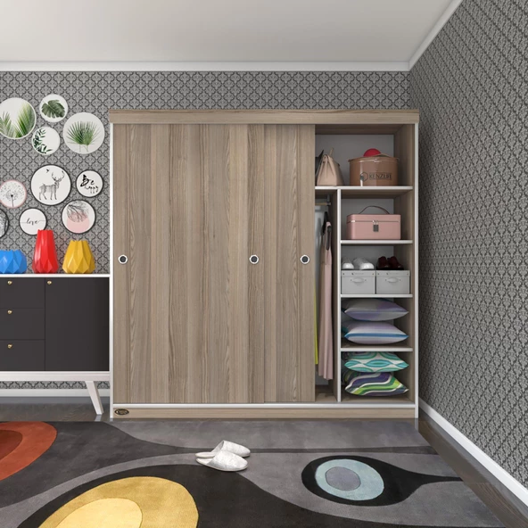 Kenzlife gardırop sürgülü kapaklı kapılı 180 papatya crd gardolap dolap