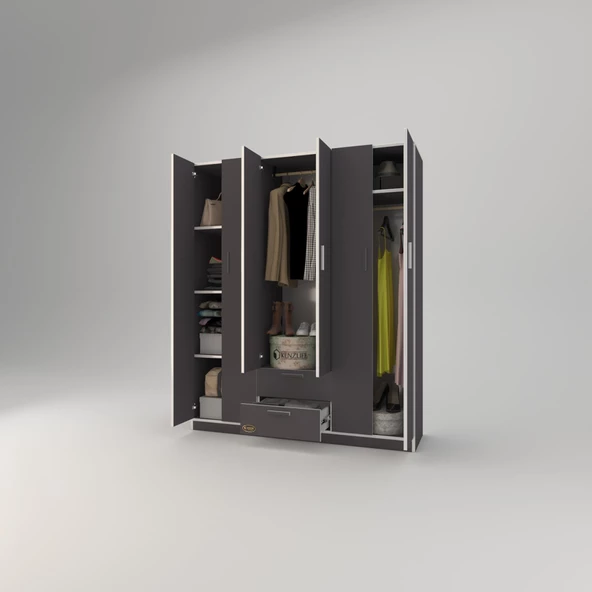 Kenzlife gardırop 6 kapılı çekmeceli begonvil150 gri kapaklı gardolap dolap - Resim 3