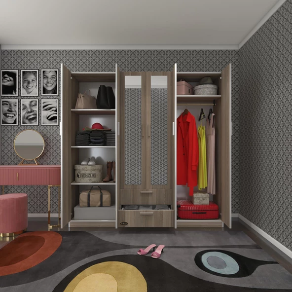 Kenzlife gardırop 6 kapılı çekmeceli begonvil180 crd aynalı kapaklı gardolap dolap ürün görseli