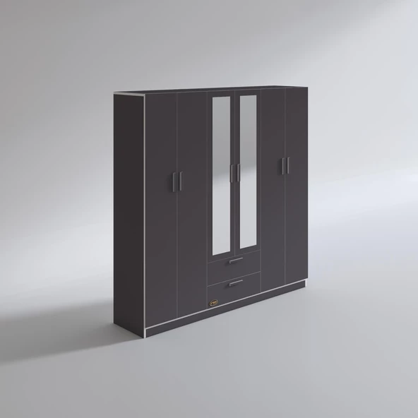 Kenzlife gardırop 6 kapılı çekmeceli begonvil180 gri aynalı kapaklı gardolap dolap - Resim 2