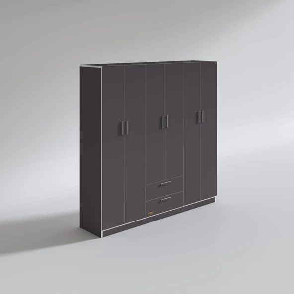 Kenzlife gardırop 6 kapılı çekmeceli begonvil180 gri kapaklı gardolap dolap - Resim 2