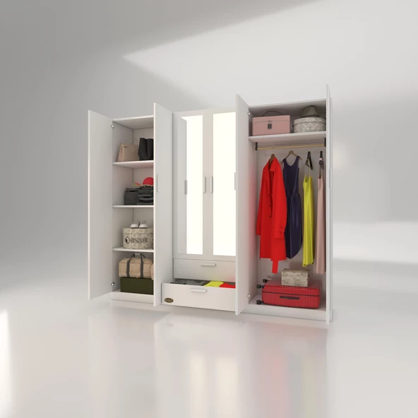 Kenzlife gardırop 6 kapılı çekmeceli begonvil210 byz aynalı kapaklı gardolap dolap - Resim 3