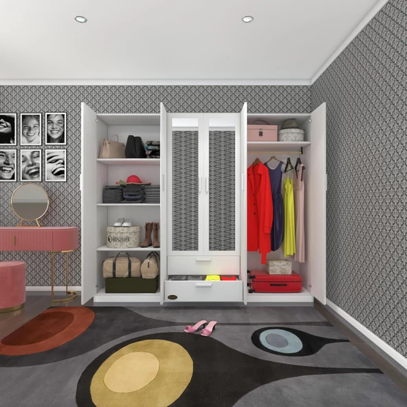 Kenzlife gardırop 6 kapılı çekmeceli begonvil210 byz aynalı kapaklı gardolap dolap