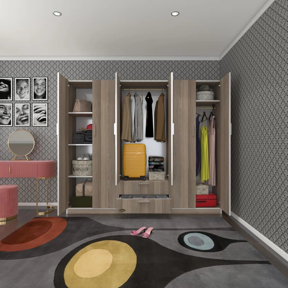 Kenzlife gardırop 6 kapılı çekmeceli begonvil210 crd kapaklı gardolap dolap