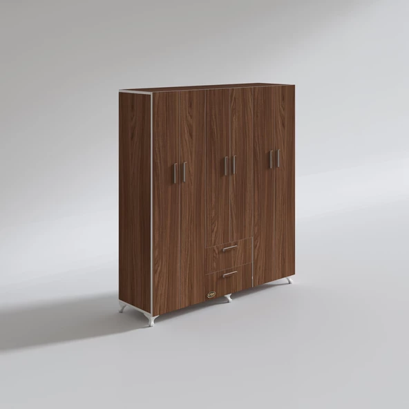 Kenzlife gardırop 6 kapaklı kapılı 2 çekmeceli glayör 168*150*42 cvz ayaklı gardolap dolap - 2