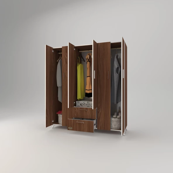 Kenzlife gardırop 6 kapaklı kapılı 2 çekmeceli glayör 168*150*42 cvz ayaklı gardolap dolap - 3