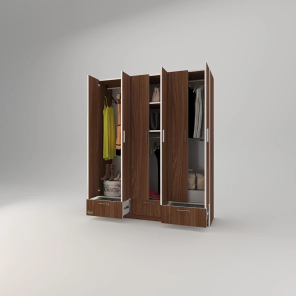 Kenzlife gardırop 6 kapılı 3 çekmeceli açelya150 cvz kapaklı gardolap dolap - Resim 2