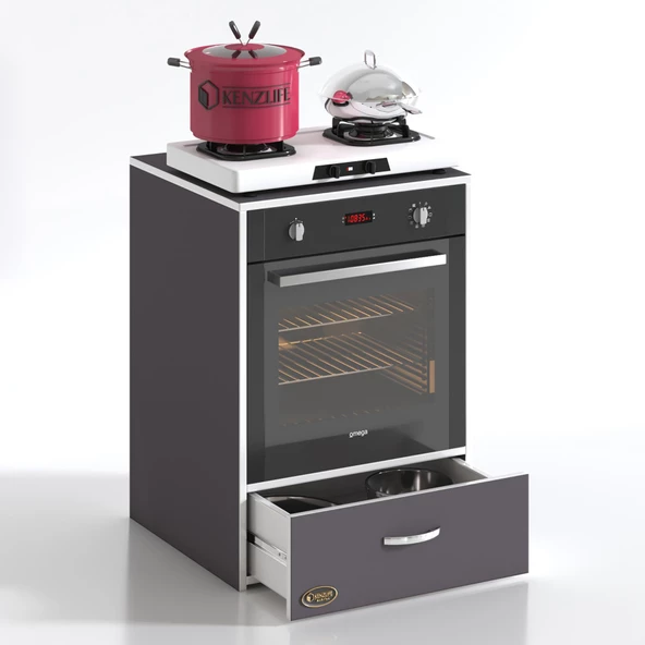 Kenzlife ankastre modülü kabini argon gri fırın ocak dolabı çekmeceli sabit tabla - Resim 2
