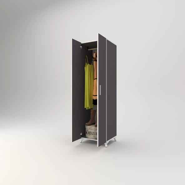 Kenzlife gardırop 2 kapaklı kapılı krizantem 168*50*42 gri ayaklı gardolap dolap - Resim 3