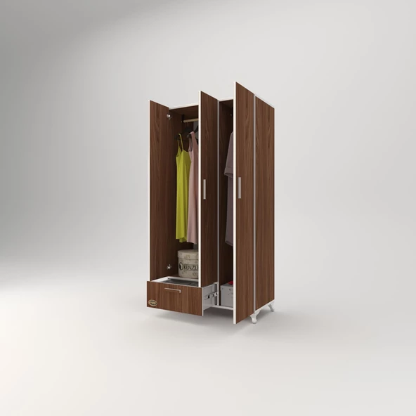 Kenzlife gardırop 3 kapaklı kapılı çekmeceli yasemin 168*80*42 cvz ayaklı gardolap dolap - Resim 3