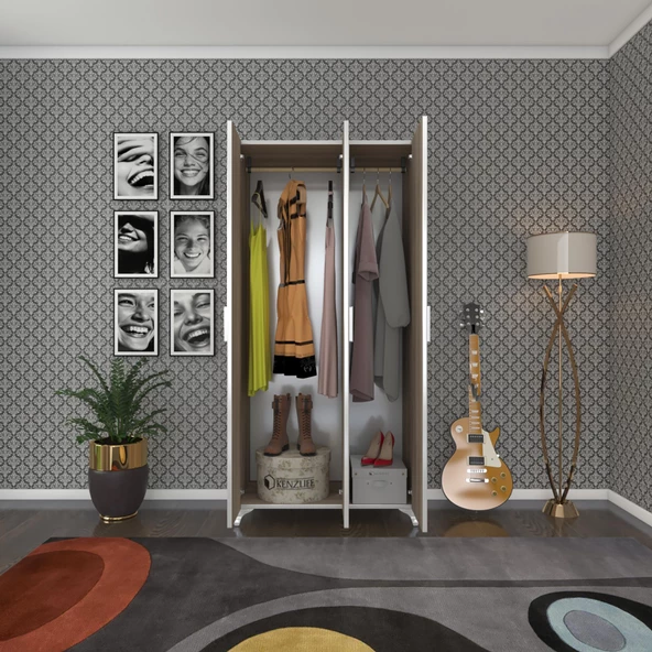Kenzlife gardırop 3 kapaklı kapılı menekşe 168*80*42 crd ayaklı gardolap dolap