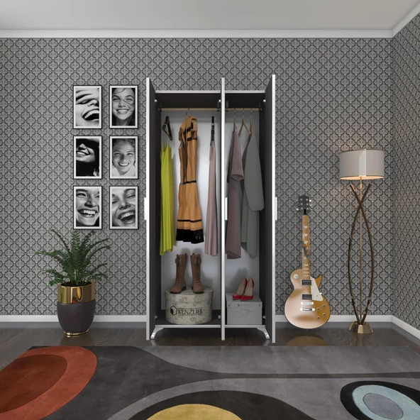 Kenzlife gardırop 3 kapaklı kapılı menekşe 168*80*42 gri ayaklı gardolap dolap