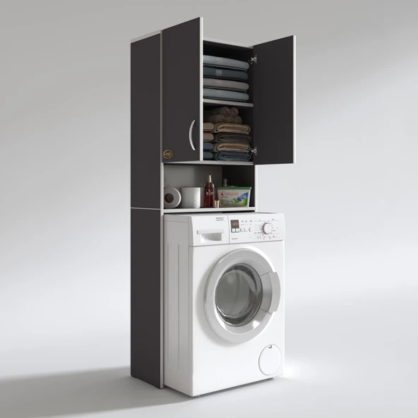 Kenzlife çamaşır makinesi dolabı sinem gri 180*066*30 banyo kiler kapaklı arkalıklı - 3