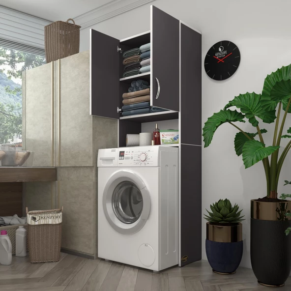 Kenzlife çamaşır makinesi dolabı sinem gri 180*066*30 banyo kiler kapaklı arkalıklı