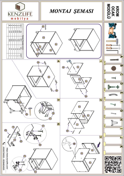 Kenzlife ankastre modülü kabini krom cvz fırın ocak dolabı kapaklı ayaklı sabit tabla - Resim 4
