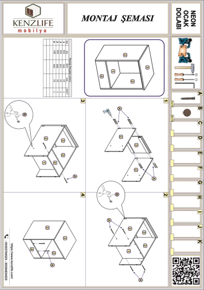 Kenzlife ankastre modülü kabini neon crd fırın ocak dolabı sabit tabla - Resim 4