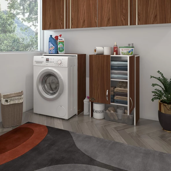 Kenzlife çamaşır makinesi dolabı sinem cvz 180*066*30 banyo kiler kapaklı arkalıklı - 2