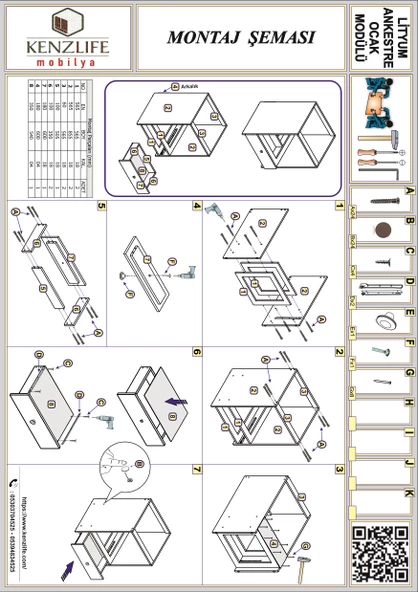 Kenzlife ankastre modülü kabini lityum cvz fırın ocak dolabı çekmeceli - Resim 4