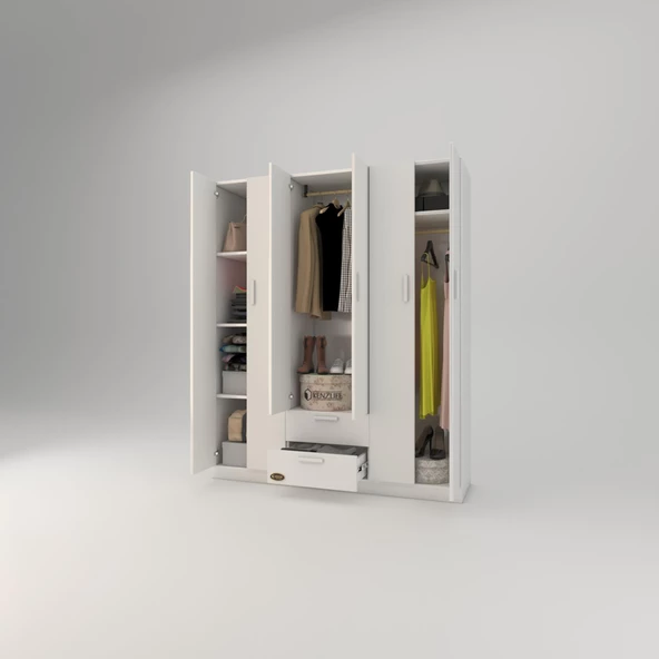 Kenzlife gardırop 6 kapılı çekmeceli begonvil150 byz kapaklı gardolap dolap - 3