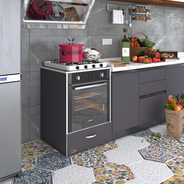 Kenzlife ankastre modülü kabini flor gri kapaklı fırın ocak dolabı sabit tabla